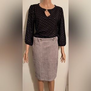 ** free top** 89th + Madison grey suede knee length skirt